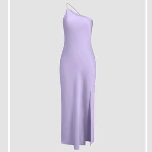Moonlight Open Back Satin Slit Long Dress - LAVENDER